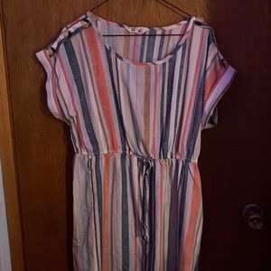 Light sundress with buttons on shoulders and elastic waist